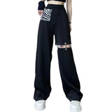 tomboy fits Hollow-out Wide-Leg Pants Casual Pants for Women Summer New Retro Handsome Design Pants Loose High Waist Straight High Street Fashion