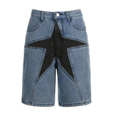 outfit ideas for school Women's Street Fashion Loose Contrast Color Five-Pointed Star Patch Denim Middle Pants