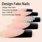 women’s fall fashion 2024 Extended Wear Nail Piece Black French Edge Rhinestone Water Pipe Nail Nail Sticker Removable Fake Nail