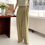 social worker outfits 2024 Spring and Summer Niche Temperament High Waist Pleated Design Loose Casual Draping Straight Wide Leg Suit Pants Trousers for Women