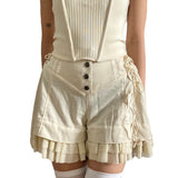  Street Style Waist Lace-up Ruffled Flower Bud Shorts Hot Girl Fashion Single-Breasted Stitching Slimming Casual Pants