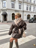 fall outfits Autumn and Winter New American Street Fashion Elegant Contrast Color Design Faux Leather Jacket Warm Lace-up Mid-Length Cotton-Padded Jacket