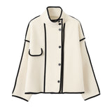 barn jacket outfits Sinan Noble Pearl Velvet Coat for Women 2024 Autumn and Winter New Contrast Color Bag Edge Stand Collar Short Coat Sn0593