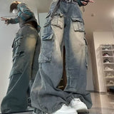 y2k outfits American Retro High Street Wide Leg Workwear Jeans Women's Autumn New Low Waist Loose Slimming Trousers Fashion