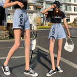 coachella valley music festival Denim Shorts Women's Summer High Waist Double Buckle Strap Flanging Versatile Trendy Korean Style Internet Celebrity Fashion Light Color New