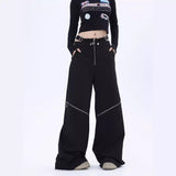 discover style ideas American Hot Girl Black Overalls Women's Y2g Harajuku Style High Street Zipper Design Mop Casual Pants