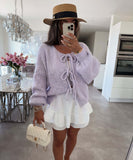 outfit ideas for school round Neck Lace-up Knitted Cardigan Coat 2024 Autumn and Winter New Pure Color Commuter Simple Sweater for Women