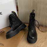 tailgate outfit black women Autumn and Winter Thick Bottom Short Martin Boots Women's Net Red Leather Boots Lightweight Muffin Bottom Women's Boots