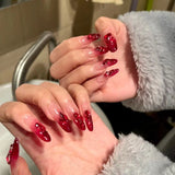 fall nails Full Diamond New Year Angola Red Flash Nail Pure Handmade Christmas Wear Nail Detachable White Light Luxury