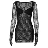 funky yellow sunglasses INS Style Hot-Selling Sexy Transparent Sexy Chest-Wrapped Long-Sleeved Gloves Body Shaping Hip-Wrapped Lace Dress Women