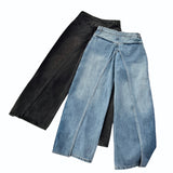 casual fall outfits New Retro Washed Slimming Two-Way Wear Deconstruction Denim Banana Pants Fake Two-Piece Denim Wide-Leg Pants for Women 