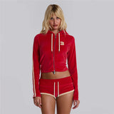 y2k 2024 Autumn and Winter New Sexy Navel Hooded Top High Waist Hip Strap Shorts Suit