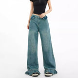 y2k outfits American Retro Jeans Women's Design Sense Niche Lace Loose Slimming Straight Mop Wide-Leg Pants 863dd