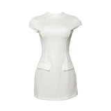 uniforms dress to impress Summer New Solid Color round Neck Slim Fit Stitching Short Sleeve Sexy High Waist Short Dress