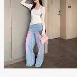 y2k outfits Blush Pants Pink Gradient Jeans Straight Casual Loose Trendy Washed Jeans