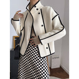 barn jacket outfits Sinan Noble Pearl Velvet Coat for Women 2024 Autumn and Winter New Contrast Color Bag Edge Stand Collar Short Coat Sn0593