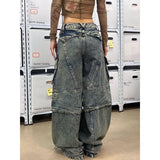 2000s fashion American Street plus Size Multi-Pocket Workwear Jeans Women's American Straight Loose Wide Leg Drop-down Mop Long Pants