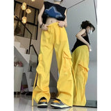 college outfits American Retro Overalls Women's 2024 Summer High Waist Straight Wide Leg Pants Design Loose Casual Mopping Pants