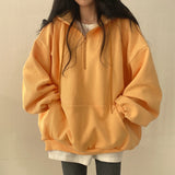 Fashionkova Solid Color Half Zip Up Oversized Hoodie