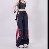 outfit inspo American Quick Drying Pants Jazz Dance Color Matching Sports Casual Drawstring Overalls Women's Thin Wide-Leg Pants