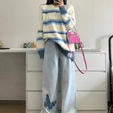 y2k outfits Retro Wide-Leg Jeans Retro Straight Jeans Women's Embroidered Design High Waist Loose Slimming Wide-Leg Pants