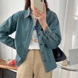 social worker outfits Denim Shirt Women's Long Sleeve 2024 Spring and Autumn New Korean Style Loose Casual Shirt Fashionable All-Matching plus Size Top outside