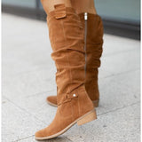 barn jacket outfits Autumn and Winter New Low Heel Side Zipper  Suede High-Top Women's Boots Boots