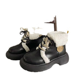 shoes Snow Boots Women's Winter 2024 Preppy Style Leather Shoes Fleece-lined Martin Boots Thick Bottom Warm Big Head Ugly Cute Cotton Shoes