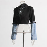 2024 fall fashion trends Australian Catwalk Short Suit 2024 New Design Sense Denim Stitching Waist Slimming Suit Jacket for Women