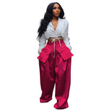 fall 2024 fashion trends 2024 Spring and Summer New Fashion Women's Casual Trousers Ins Detachable Three-Dimensional Pocket Wide-Leg Pants