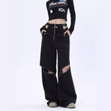 Fashionkova discover style ideas American Hot Girl Black Overalls Women's Y2g Harajuku Style High Street Zipper Design Mop Casual Pants