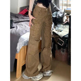 Fashionkova y2k American Style plus Size Vintage Washed Workwear High Street Design Jeans Men's and Women's Straight Loose Wide Leg Drop Pants