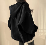 Fashionkova Solid Color Half Zip Up Oversized Hoodie