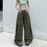 concert outfit Ribbon Overalls Men's Summer New Loose Personalized Straight Pants Neutral Multi-Pocket Casual Trousers