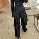 business casual outfits for women Chic Retro Niche Pleated High Waist Slimming Draping Wide Leg Casual Pants Trousers for Women