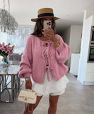 outfit ideas for school round Neck Lace-up Knitted Cardigan Coat 2024 Autumn and Winter New Pure Color Commuter Simple Sweater for Women