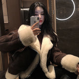  pop dress to impress Lamb Fur Fur Integrated Motorcycle Clothing Pu Small Leather Jacket Coat for Women Autumn and Winter Fleece-lined Thickened Korean Style Short