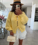 outfit ideas for school round Neck Lace-up Knitted Cardigan Coat 2024 Autumn and Winter New Pure Color Commuter Simple Sweater for Women