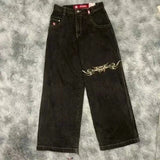 y2k outfits Black Printed Jeans American Retro Jazz Dance Pants Harajuku Trendy Cool Pants