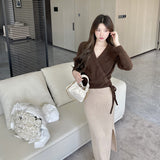 soulja boy outfits Freeholiday Multi-Color Paper Storage, Side Slit Soft Glutinous Wool Skirt, Solid Color Slim-Fit Slimming Dress