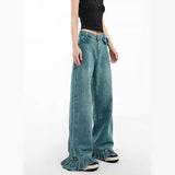 y2k outfits American Retro Jeans Women's Design Sense Niche Lace Loose Slimming Straight Mop Wide-Leg Pants 863dd