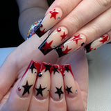 Fashionkova women in black costume Diamond Ballet Nail Red and Black Color Matching Star Nail Beauty Piece Wear Nail Detachable Manicure