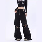 discover style ideas American Hot Girl Black Overalls Women's Y2g Harajuku Style High Street Zipper Design Mop Casual Pants