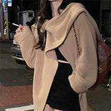 dti outfits Retro Sweater Women's Loose Slimming Scarf Collar Coat Autumn and Winter New Lazy Style Knitted Cardigan