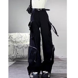 masc outfits American Retro Black Casual Pants Hot Girl Overalls Women's Design Sense Niche Loose Wide Leg Pants Straight Trousers