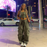 shamar Hot Girl Casual Street Fashion Woven Breathable Slimming Wide Leg Casual Pants Multi-Pocket Design Overalls for Women