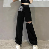 tomboy fits Hollow-out Wide-Leg Pants Casual Pants for Women Summer New Retro Handsome Design Pants Loose High Waist Straight High Street Fashion