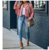 suede jacket outfit Women's Autumn New Slim Top Long Sleeve Tassel Coat for Women
