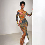concert outfit dress to impress  New Women's Printed One-Side Strap off-Shoulder Top Suit