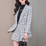 Fashionkova business casual outfits Autumn and Winter New Plaid Long-Sleeved Suit Jacket Women's Skirt Pants Two-Piece Suit Elegant Fashion Temperament Fashion